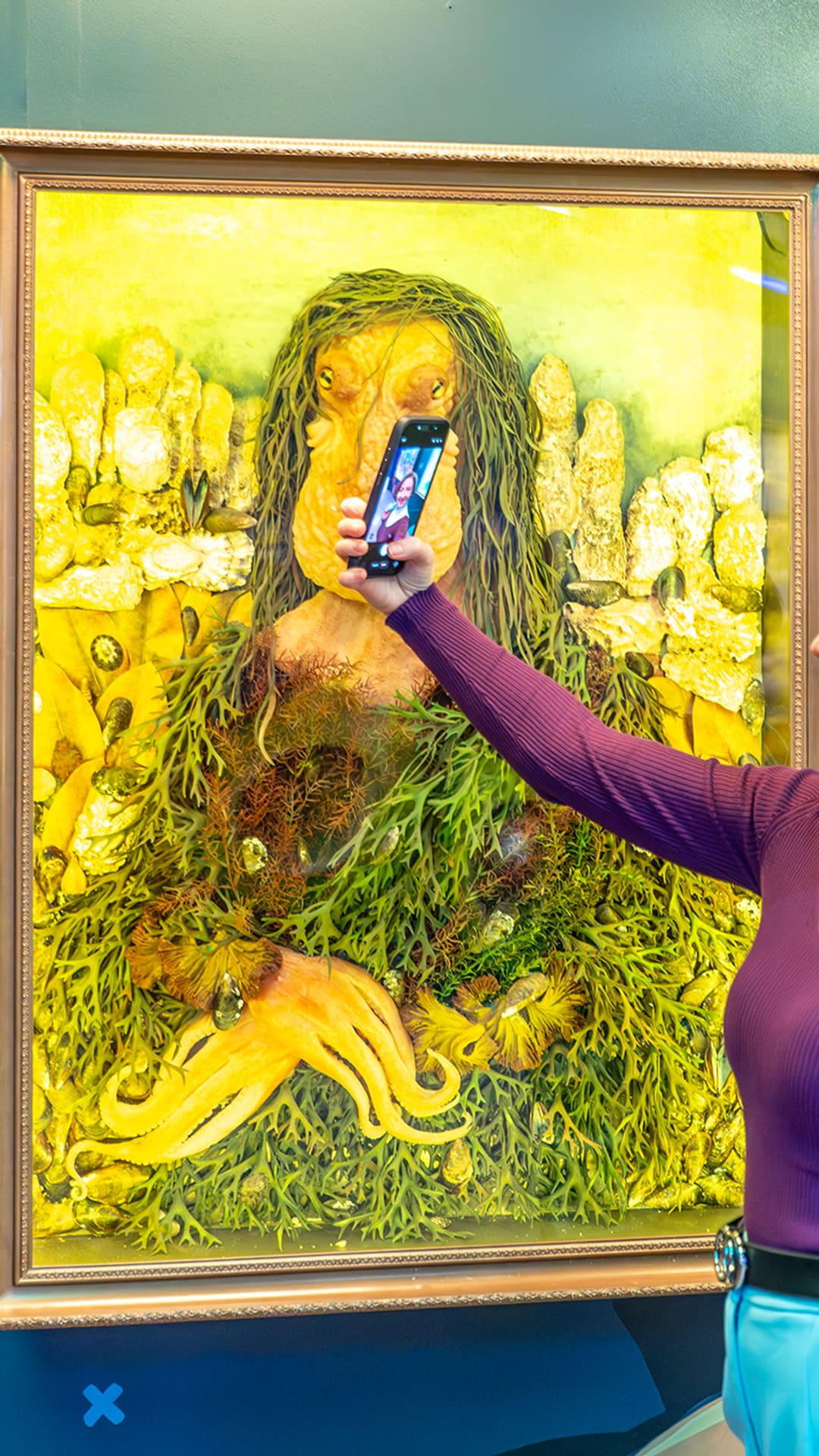 The Mona Lisa reimagined from seaweed, octopus and seafood at Food Art Museum Barcelona